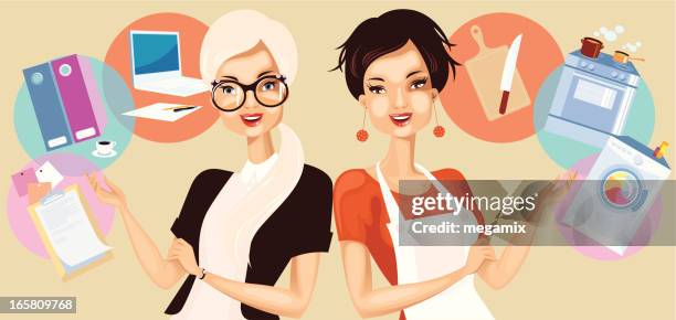 business woman versus housewife. - versus stock illustrations