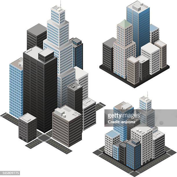 ilustraciones, imágenes clip art, dibujos animados e iconos de stock de isométricos ciudades - skyscraper