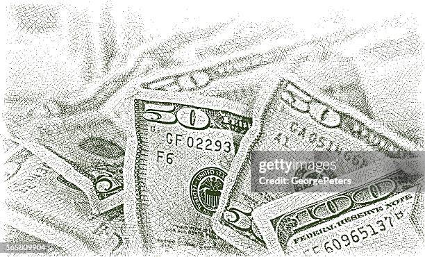 stockillustraties, clipart, cartoons en iconen met money pile $50 dollar bills - money background