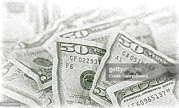 money pile $50 dollar bills - 50 dollars stock illustrations