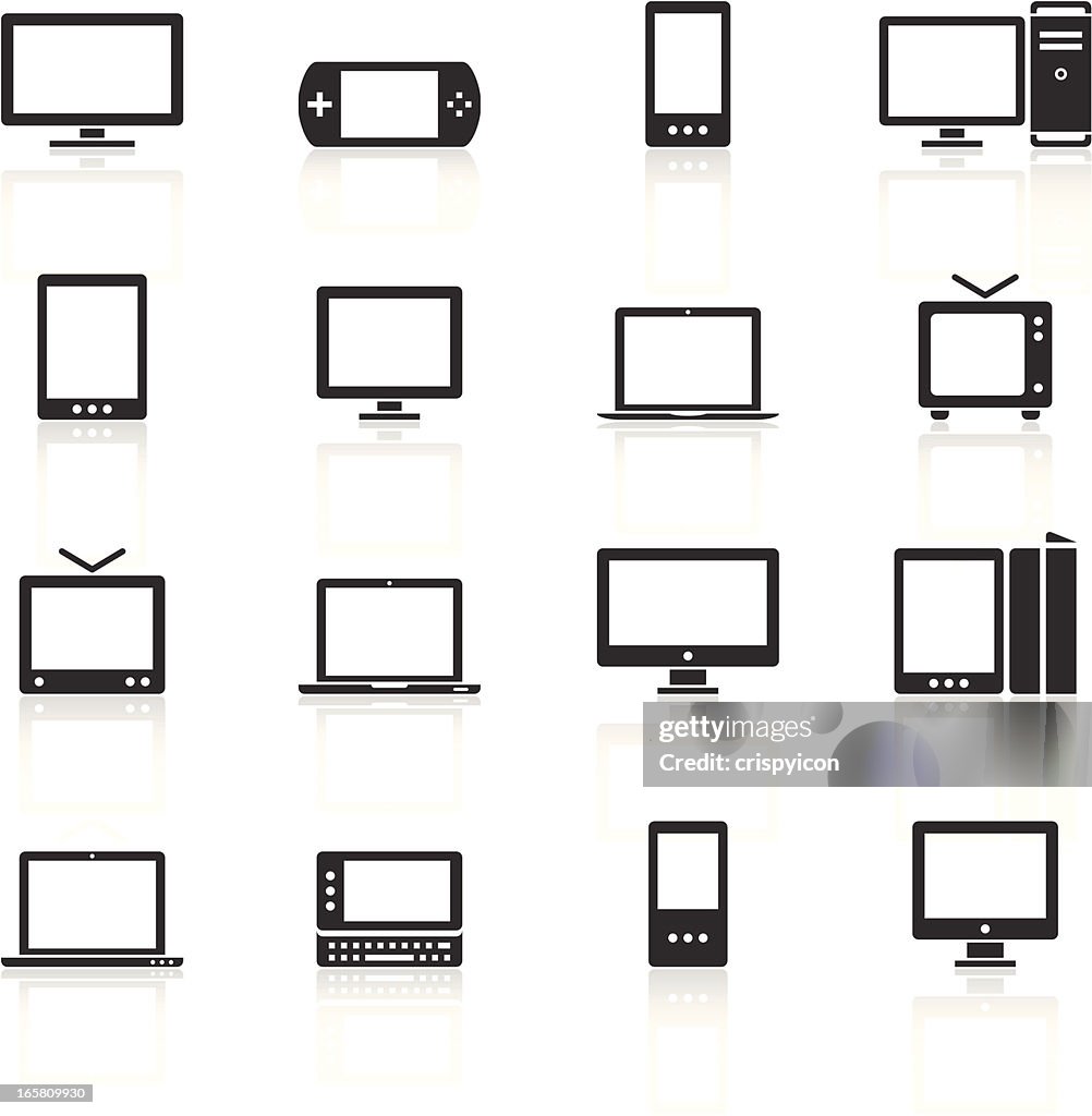 Black and white electronic icons