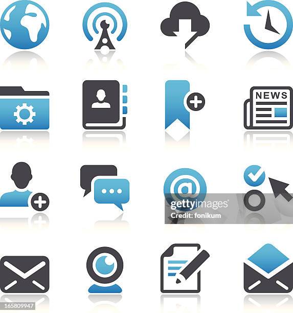 blue and dark gray interface icons - reading mail stock illustrations
