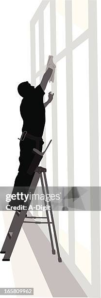 windows vector silhouette - window cleaner stock illustrations