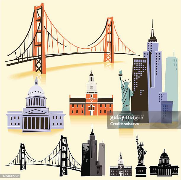 ilustrações, clipart, desenhos animados e ícones de eua marcos - golden gate bridge