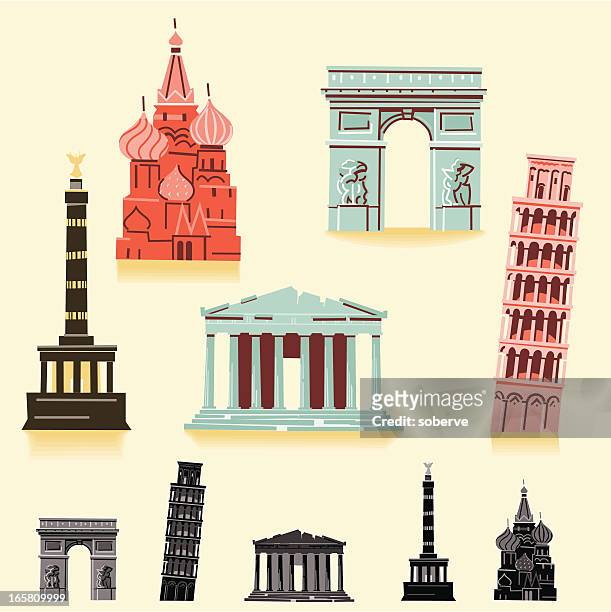 ilustraciones, imágenes clip art, dibujos animados e iconos de stock de lugares de europa. - arco del triunfo parís