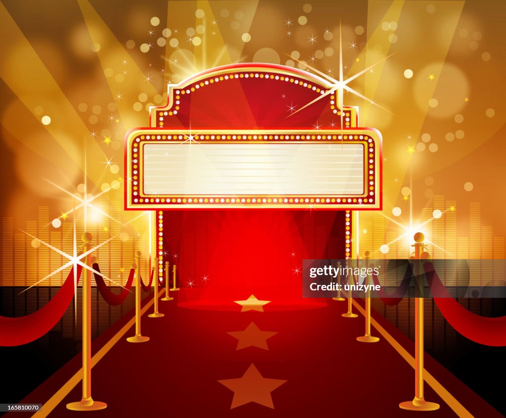 Red Carpet with Marquee in Flashy Background