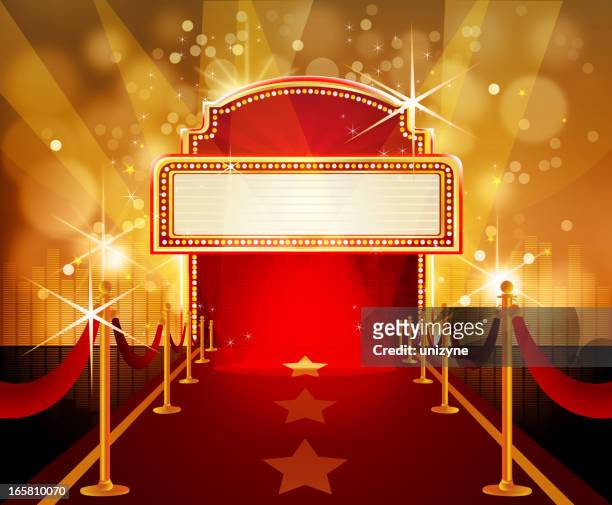 red carpet with marquee in flashy background - red carpet event stock illustrations