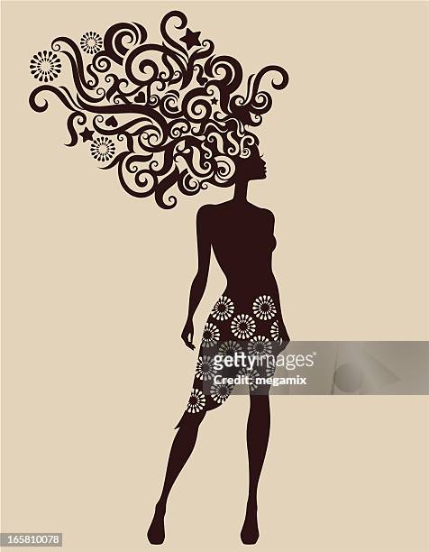 ilustrações de stock, clip art, desenhos animados e ícones de silhueta da mulher. - human hair
