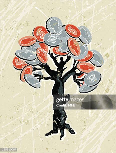 baum mit geld - geld wächst nicht auf bäumen stock-grafiken, -clipart, -cartoons und -symbole