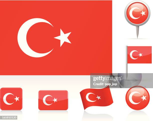 bildbanksillustrationer, clip art samt tecknat material och ikoner med flags of turkey - icon set - turkiets flagga