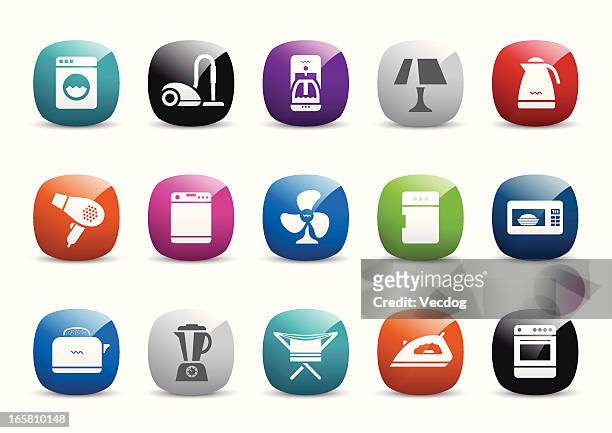 home appliances icon set - freezer icon stock illustrations