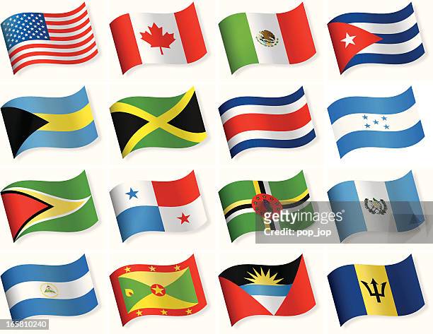 illustrazioni stock, clip art, cartoni animati e icone di tendenza di serie di bandiere nord e centro america - antigua and barbuda