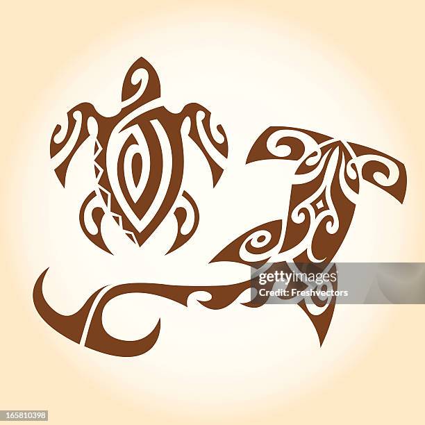 tribal turtle and hammerhead shark tattoos - tribal tattoos stock illustrations