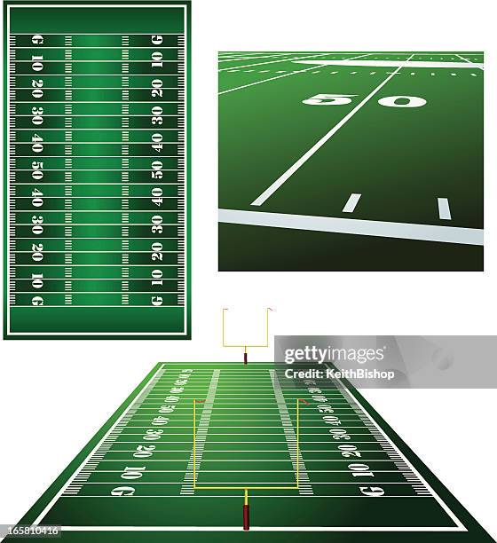 football fields, goal posts and fifty yard line background - american football field stock illustrations