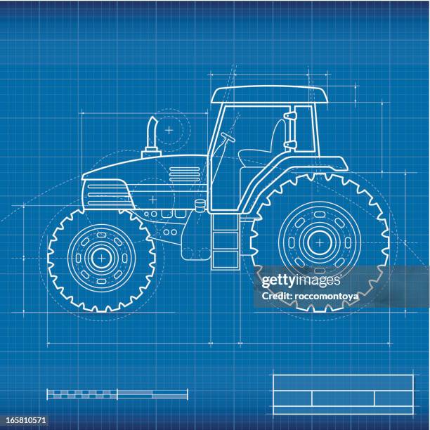 ilustrações, clipart, desenhos animados e ícones de blueprint, trator - trator