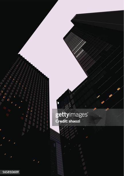 stockillustraties, clipart, cartoons en iconen met look up high buildings and large mansions - kikvors perspectief