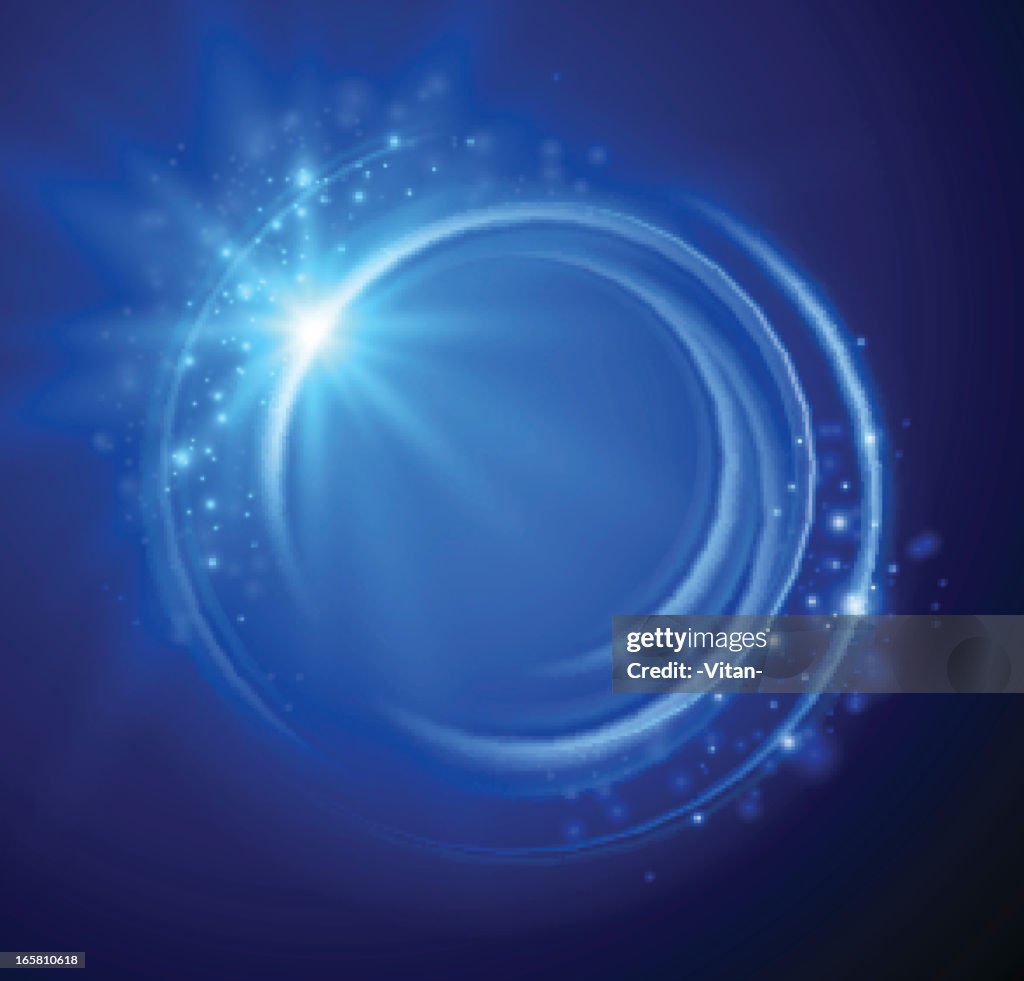 Blue abstract background with a swirl and sparkles 