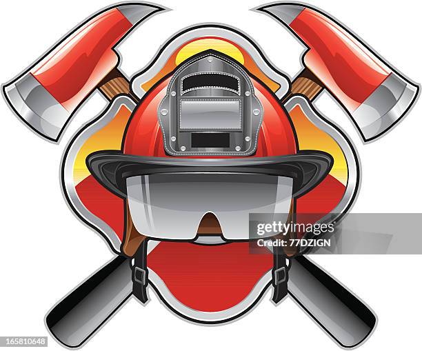 feuerwehrmann-logo - firefighter's helmet stock-grafiken, -clipart, -cartoons und -symbole