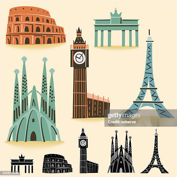 europe landmarks - barcelona stock illustrations