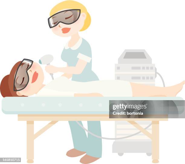 spa series: laser facial treatment - laser hair removal stock illustrations