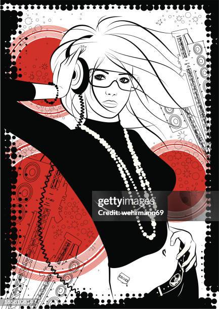 stockillustraties, clipart, cartoons en iconen met girl with earphones - staging light