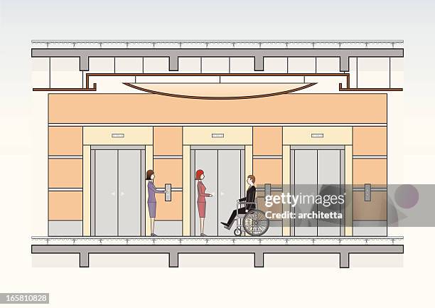 businessman waiting elevator - elevator interior vector stock illustrations