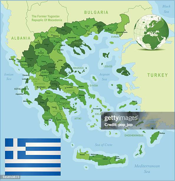 greece - green highly detailed map - sparta greece stock illustrations