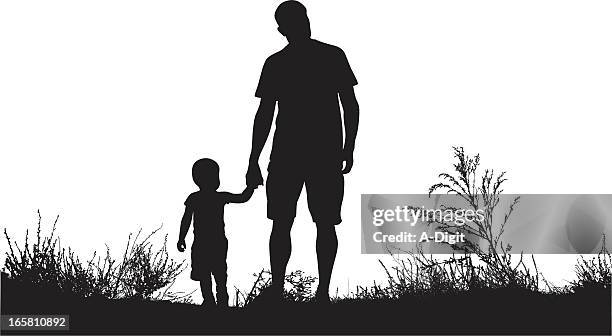 dad'n son vector silhouette - single father stock illustrations