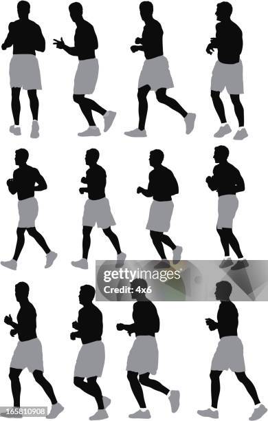 silhouette of men jogging - runner from behind stock illustrations