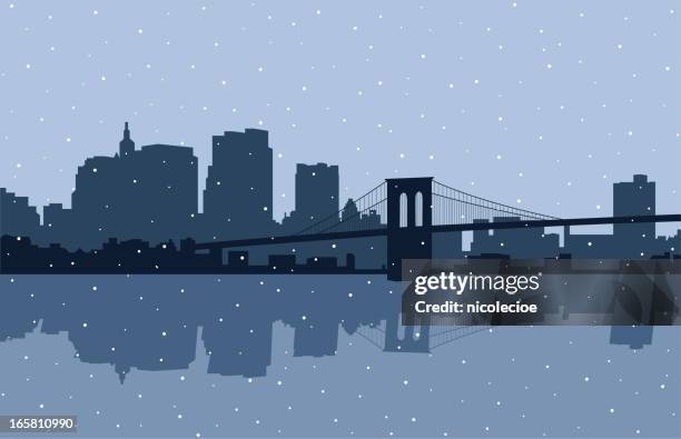 brooklyn bridge snow - manhattan winter stock illustrations