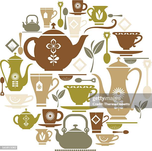 tee-icon-set - afternoon tea stock-grafiken, -clipart, -cartoons und -symbole