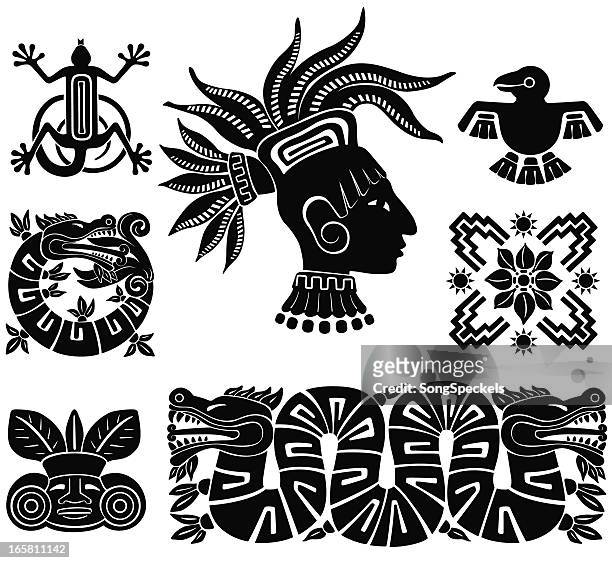 stockillustraties, clipart, cartoons en iconen met mayan silhouette illustrations - inca
