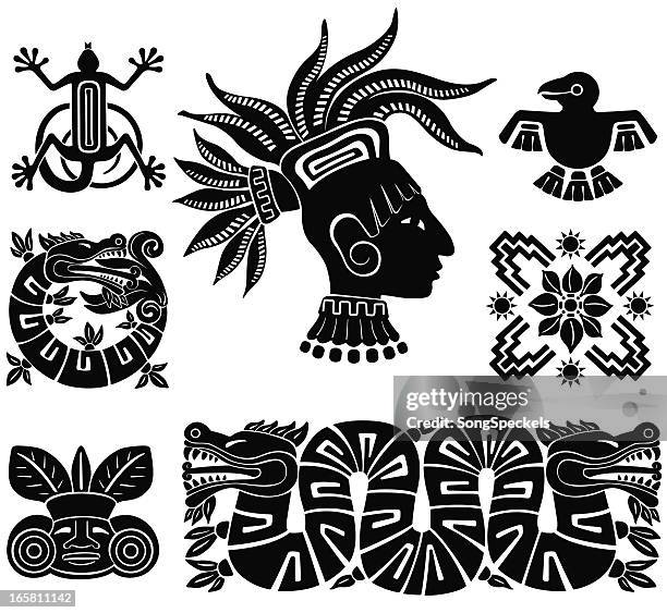 mayan silhouette illustrations - tribal art stock illustrations