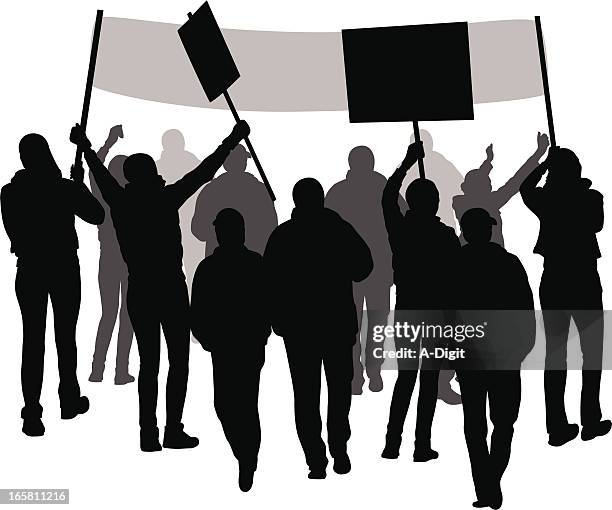 protesting vector silhouette - occupy wall street protest stock illustrations