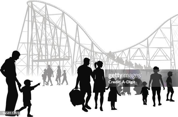 coaster crowd vector silhouette - rollercoaster stock illustrations
