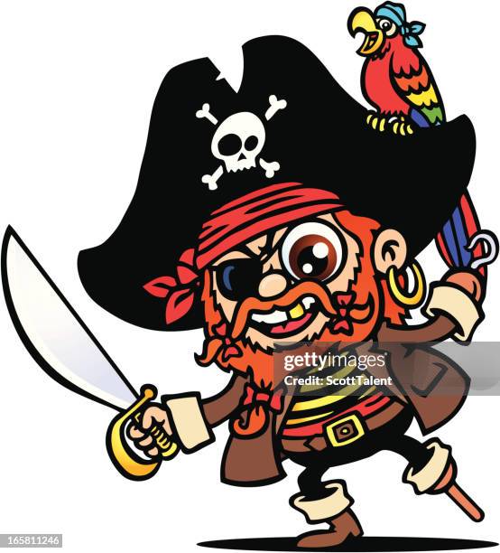 pirate & parrot - earring hook stock illustrations