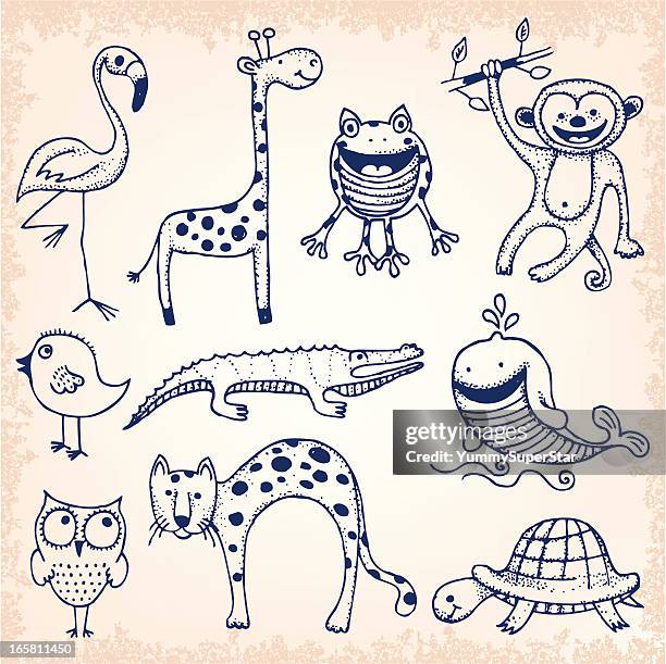 cute doodle animals illustration - cute giraffe vector stock illustrations