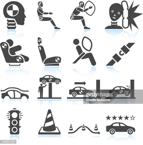 ilustrações, clipart, desenhos animados e ícones de automático segurança testes preto & branco, vector conjunto de ícones - test drive