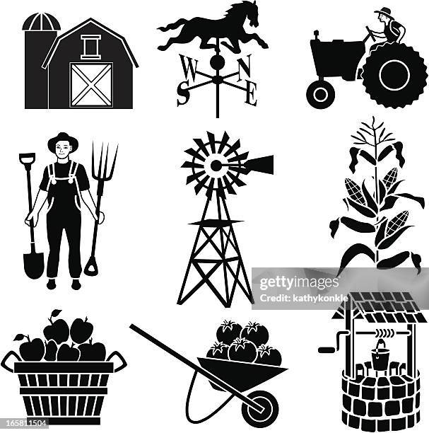 farming icons - stencil stock illustrations