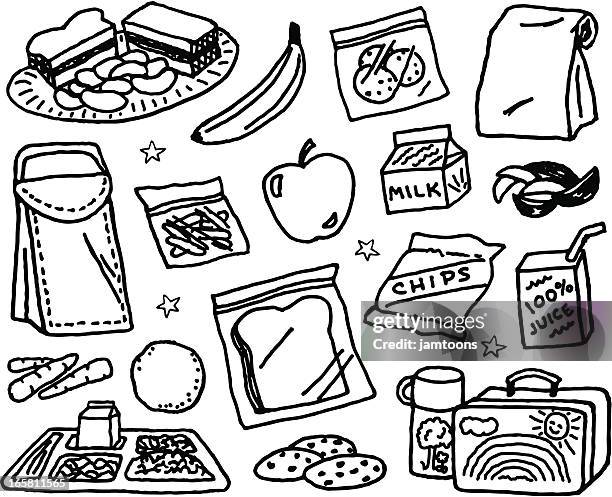 bildbanksillustrationer, clip art samt tecknat material och ikoner med kids lunch - medhavd lunch