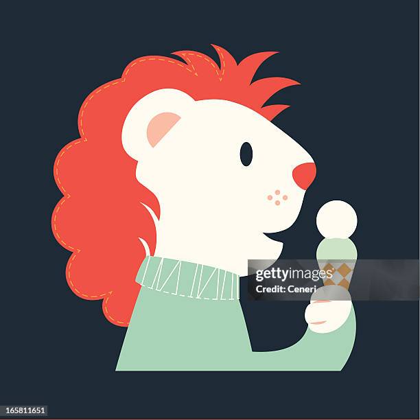 nursery art: lion holding an ice-cream cone - mint chocolate chip stock illustrations