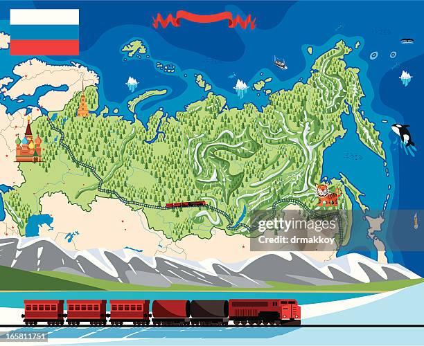 trans-siberian railway - volga river stock illustrations