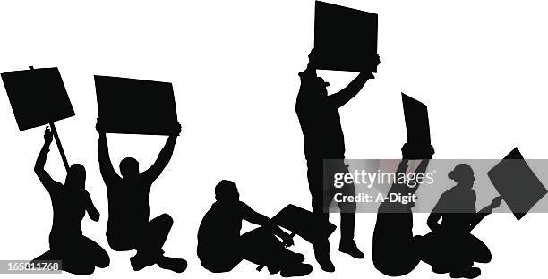 sit-in vector silhouette - placard protest stock illustrations