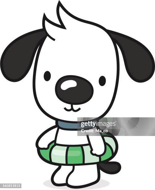 cartoon dog wants to learn swimming / beach holiday - swim suit white background stock illustrations