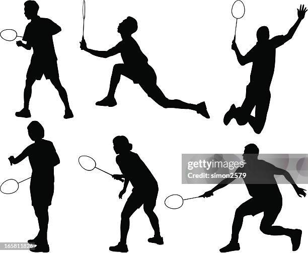 badminton-silhouette - federball stock-grafiken, -clipart, -cartoons und -symbole