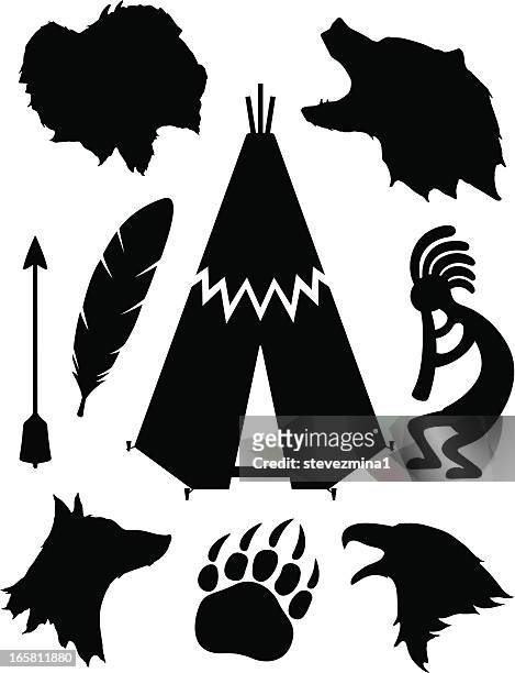 native american silhouettes - tipi stock illustrations