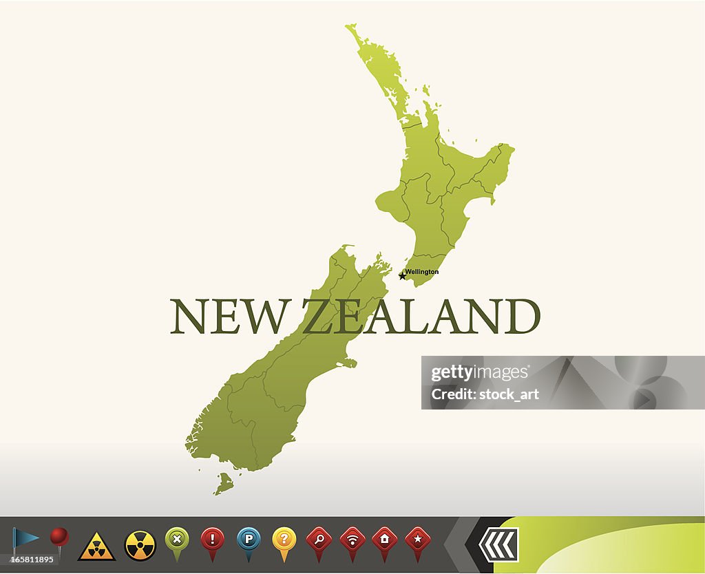 New Zealand map with navigation icons