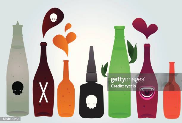 liquid poisons - solvent bottle stock illustrations