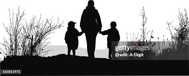 mom'n hiking vector silhouette - family hiking stock illustrations