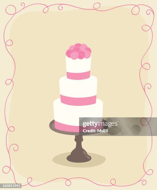 wedding cake with roses - empty cake stand stock illustrations